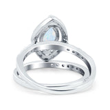 Two Piece Halo Marquise Art Deco Wedding Engagement Bridal Ring Round Simulated Cubic Zirconia 925 Sterling Silver