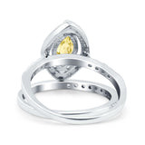 Two Piece Halo Marquise Art Deco Wedding Engagement Bridal Ring Round Simulated Cubic Zirconia 925 Sterling Silver