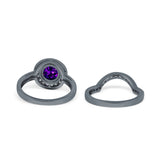 Two Piece Halo Ring Band Bridal Set Round Simulated Cubic Zirconia 925 Sterling Silver