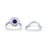 Two Piece Halo Ring Band Bridal Set Round Simulated Cubic Zirconia 925 Sterling Silver