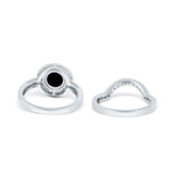 Two Piece Halo Ring Band Bridal Set Round Simulated Cubic Zirconia 925 Sterling Silver