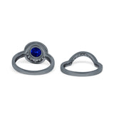 Two Piece Halo Ring Band Bridal Set Round Simulated Cubic Zirconia 925 Sterling Silver