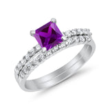 Princess Cut Bridal Set Simulated CZ 925 Sterling Silver Ring