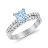 Princess Cut Bridal Set Simulated CZ 925 Sterling Silver Ring