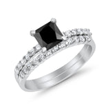 Princess Cut Bridal Set Simulated CZ 925 Sterling Silver Ring