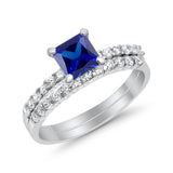 Princess Cut Bridal Set Simulated CZ 925 Sterling Silver Ring