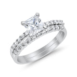 Princess Cut Bridal Set Simulated CZ 925 Sterling Silver Ring