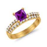 Princess Cut Bridal Set Simulated CZ 925 Sterling Silver Ring