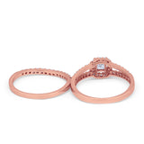 Halo Two Piece Engagement Ring Simulated Cubic Zirconia 925 Sterling Silver