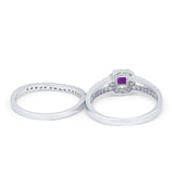 Halo Two Piece Engagement Ring Simulated Cubic Zirconia 925 Sterling Silver