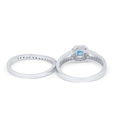 Halo Two Piece Engagement Ring Simulated Cubic Zirconia 925 Sterling Silver