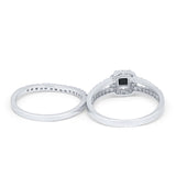Halo Two Piece Engagement Ring Simulated Cubic Zirconia 925 Sterling Silver