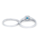 Halo Two Piece Engagement Ring Simulated Cubic Zirconia 925 Sterling Silver