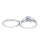 Halo Two Piece Engagement Ring Simulated Cubic Zirconia 925 Sterling Silver