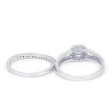 Halo Two Piece Engagement Ring Simulated Cubic Zirconia 925 Sterling Silver
