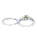 Halo Two Piece Engagement Ring Simulated Cubic Zirconia 925 Sterling Silver