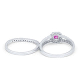 Halo Two Piece Engagement Ring Simulated Cubic Zirconia 925 Sterling Silver