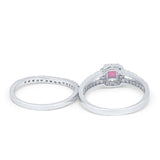 Halo Two Piece Engagement Ring Simulated Cubic Zirconia 925 Sterling Silver