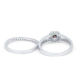 Halo Two Piece Engagement Ring Simulated Cubic Zirconia 925 Sterling Silver