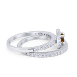 Wedding Band Ring Round Piece Simulated Cubic Zirconia 925 Sterling Silver