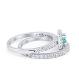 Wedding Band Ring Round Piece Simulated Cubic Zirconia 925 Sterling Silver