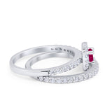 Wedding Band Ring Round Piece Simulated Cubic Zirconia 925 Sterling Silver