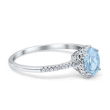 Halo Fashion Ring Oval Simulated Cubic Zirconia Accent 925 Sterling Silver
