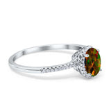 Halo Fashion Ring Oval Simulated Cubic Zirconia Accent 925 Sterling Silver