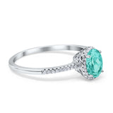 Halo Fashion Ring Oval Simulated Cubic Zirconia Accent 925 Sterling Silver
