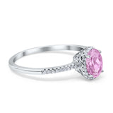 Halo Fashion Ring Oval Simulated Cubic Zirconia Accent 925 Sterling Silver