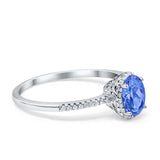 Halo Fashion Ring Oval Simulated Cubic Zirconia Accent 925 Sterling Silver