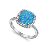 Halo Wedding Ring Cushion Cut Round Simulated Cubic Zirconia 925 Sterling Silver