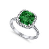 Halo Wedding Ring Cushion Cut Round Simulated Cubic Zirconia 925 Sterling Silver