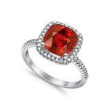 Halo Wedding Ring Cushion Cut Round Simulated Cubic Zirconia 925 Sterling Silver