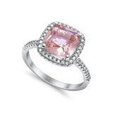 Halo Wedding Ring Cushion Cut Round Simulated Cubic Zirconia 925 Sterling Silver