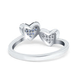 Two Heart Eternity Stackable Wedding Ring Round Simulated Cubic Zirconia & Blue Sapphire CZ 925 Sterling Silver