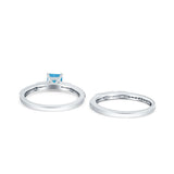 Wedding Engagement Bridal Ring Band Set Princess Cut Baguette Round Simulated Cubic Zirconia 925 Sterling Silver