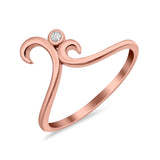 Fashion Swirl Dainty Petite Ring Round Simulated Cubic Zirconia 925 Sterling Silver