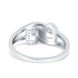 Double Heart Promise Ring Split Shank Round Simulated Cubic Zirconia 925 Sterling Silver