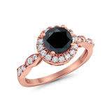 Art Deco Engagement Ring Round Simulated Cubic Zirconia 925 Sterling Silver