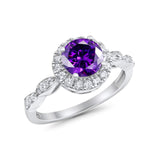 Art Deco Engagement Ring Round Simulated Cubic Zirconia 925 Sterling Silver