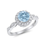 Art Deco Engagement Ring Round Simulated Cubic Zirconia 925 Sterling Silver