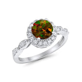 Art Deco Engagement Ring Round Simulated Cubic Zirconia 925 Sterling Silver