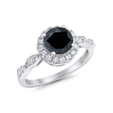 Art Deco Engagement Ring Round Simulated Cubic Zirconia 925 Sterling Silver