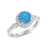 Art Deco Engagement Ring Round Simulated Cubic Zirconia 925 Sterling Silver