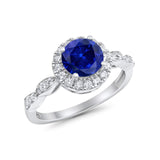 Art Deco Engagement Ring Round Simulated Cubic Zirconia 925 Sterling Silver