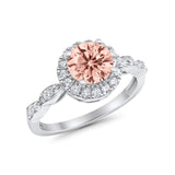 Art Deco Engagement Ring Round Simulated Cubic Zirconia 925 Sterling Silver