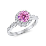 Art Deco Engagement Ring Round Simulated Cubic Zirconia 925 Sterling Silver