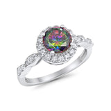 Art Deco Engagement Ring Round Simulated Cubic Zirconia 925 Sterling Silver