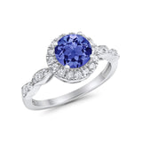 Art Deco Engagement Ring Round Simulated Cubic Zirconia 925 Sterling Silver